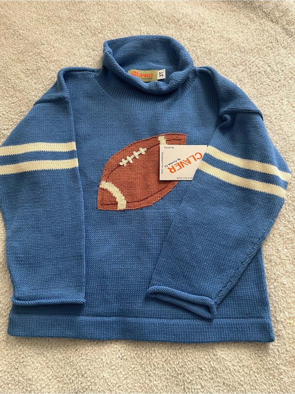 Claver Kids Roll Neck Football Sweater — 3T